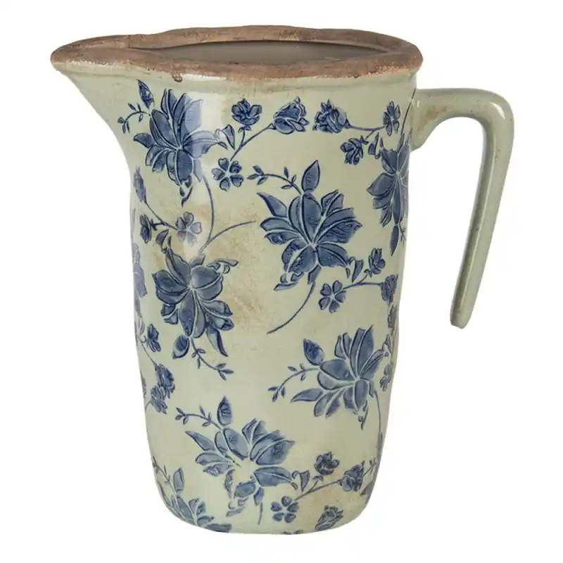 Finale Uitverkoop Clayre & Eef Decoratie Kan 22x14x22 cm Blauw Keramiek Bloemen