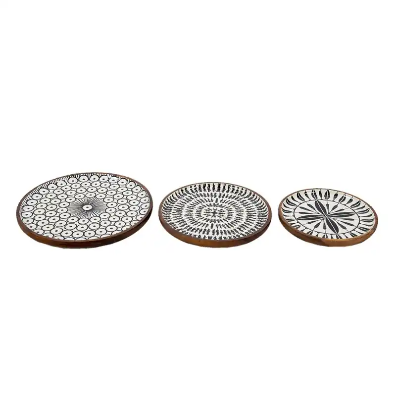 Shop Nu Clayre & Eef Serveerschalen Set van 3 Ø 28 Ø 23 Ø 20 cm Zwart Wit Hout