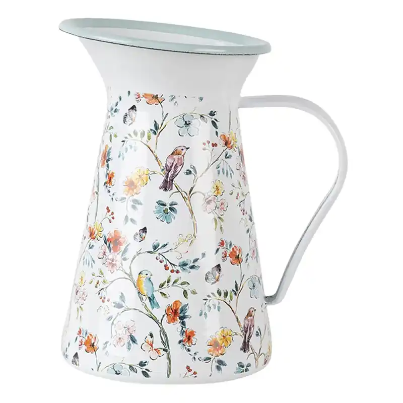 Koop Online Clayre & Eef Decoratie Kan 16x12x20 cm Wit Rood Metaal Bloemen