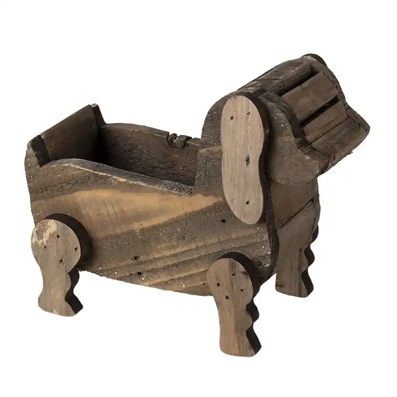 Clayre & Eef Bloempot 26x12x11 cm Bruin Hout Hond Aanbieding