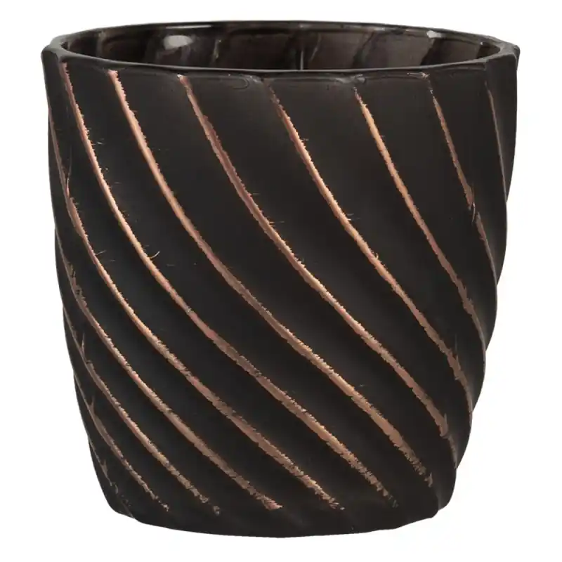 Premium Clayre & Eef Theelichthouder Ø 9x9 cm Zwart Glas