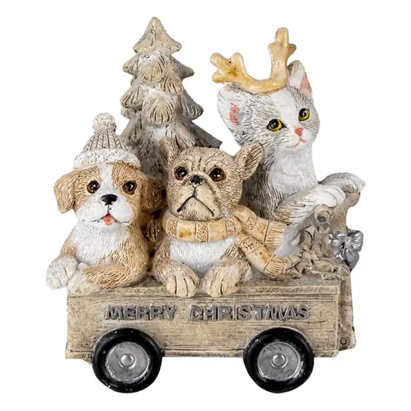 Clayre & Eef Beeld Dieren 9x7x11 cm Grijs Beige Polyresin Dieren Beperkt Aanbod