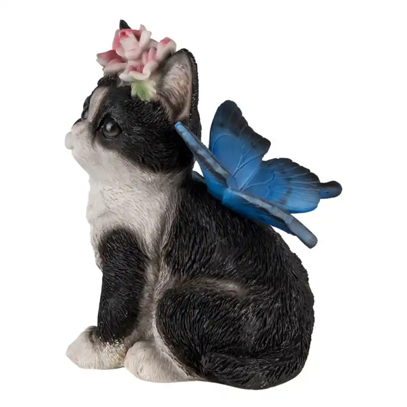 Clayre & Eef Beeld Kat 12x10x15 cm Zwart Wit Kunststof Hoge Kwaliteit