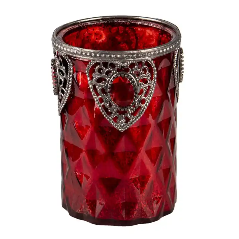 Clayre & Eef Theelichthouder Ø 9x14 cm Rood Glas Lage Prijs