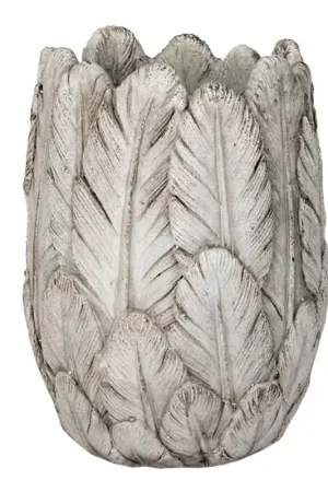 Aanbieding Clayre & Eef Bloempot Ø 15x21 cm Grijs Steen Veren