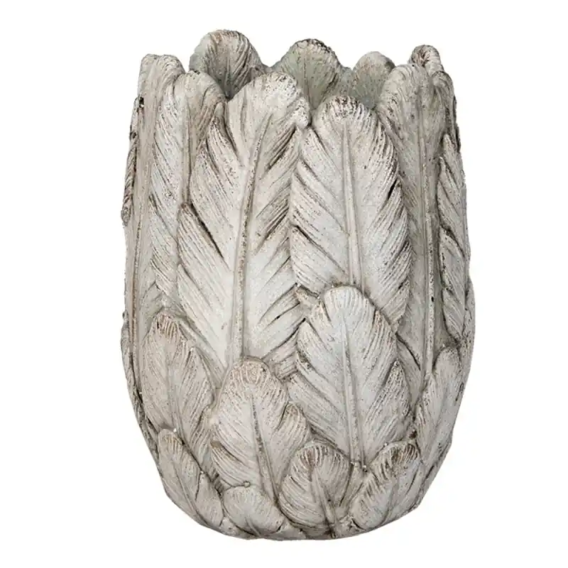 Aanbieding Clayre & Eef Bloempot Ø 15x21 cm Grijs Steen Veren