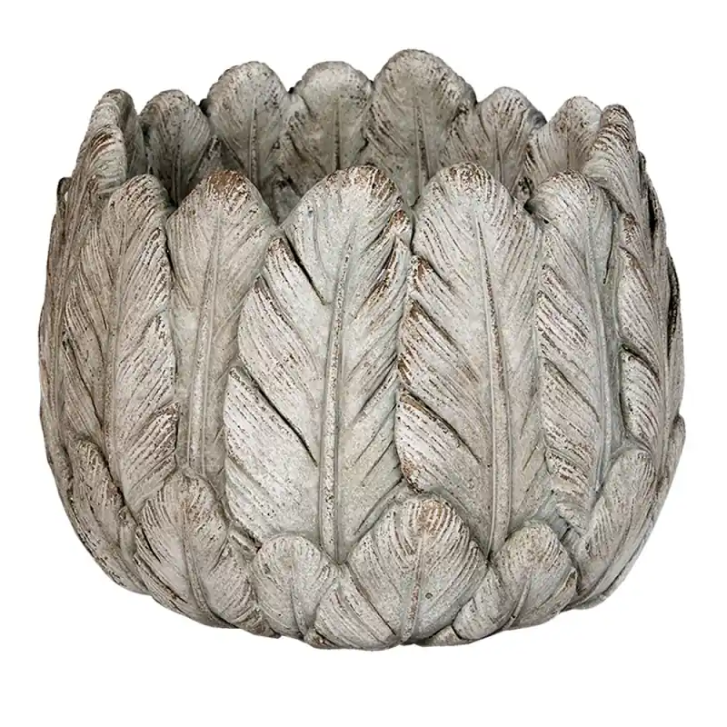 Clayre & Eef Bloempot Ø 19x16 cm Grijs Steen Veren Merkproduct