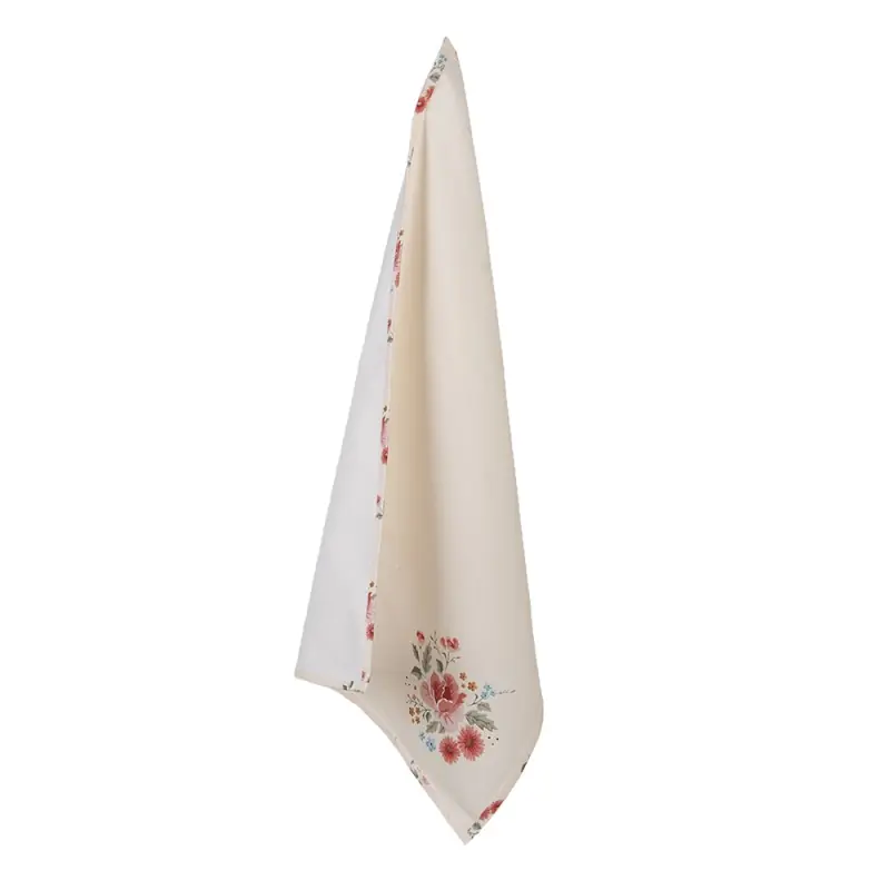Clayre & Eef Theedoek 50x70 cm Beige Katoen Rozen Shop Nu