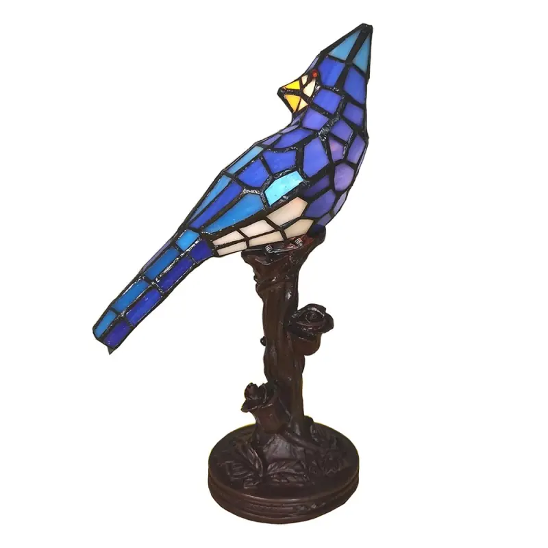 Fabrieksprijs Lumilamp Tiffany Tafellamp Vogel 15x12x33 cm Blauw Polyresin