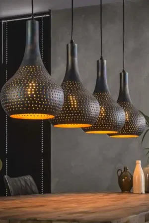 Wildervanksterdallen Hanglamp Bruin, Zwart, 4-lichts Koop Vandaag