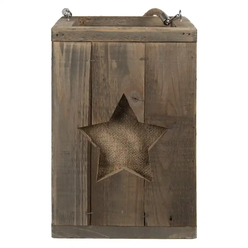 Clayre & Eef Windlicht 19x19x28 cm Bruin Hout Ster Nieuw