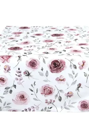 Clayre & Eef Tafelloper 50x140 cm Wit Roze Katoen Rozen Populair