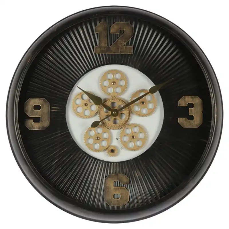 Flitsaanbieding Clayre & Eef Wandklok Ø 60 cm Zwart IJzer