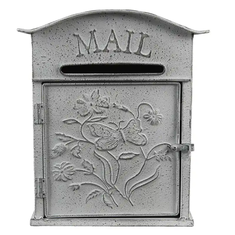 Beste Prijs Clayre & Eef Brievenbus 26x10x31 cm Grijs Wit Metaal Bloemen