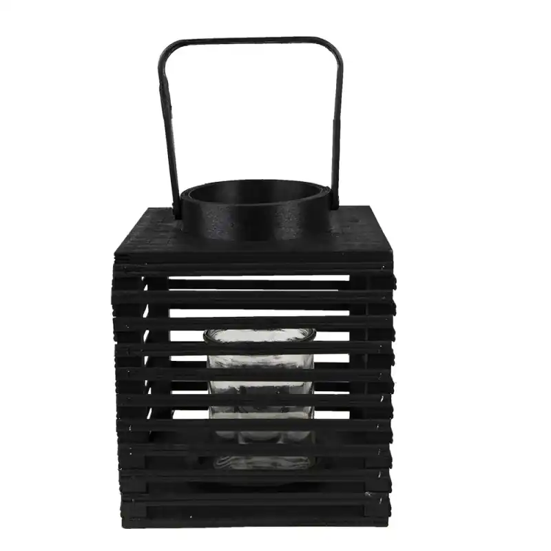 Clayre & Eef Windlicht 17x17x20 cm Zwart Bamboe Gecertificeerd