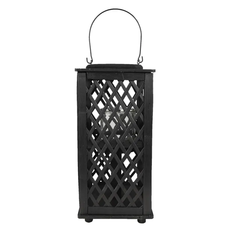 Clayre & Eef Windlicht 19x19x40 cm Zwart Bamboe Snelle Levering