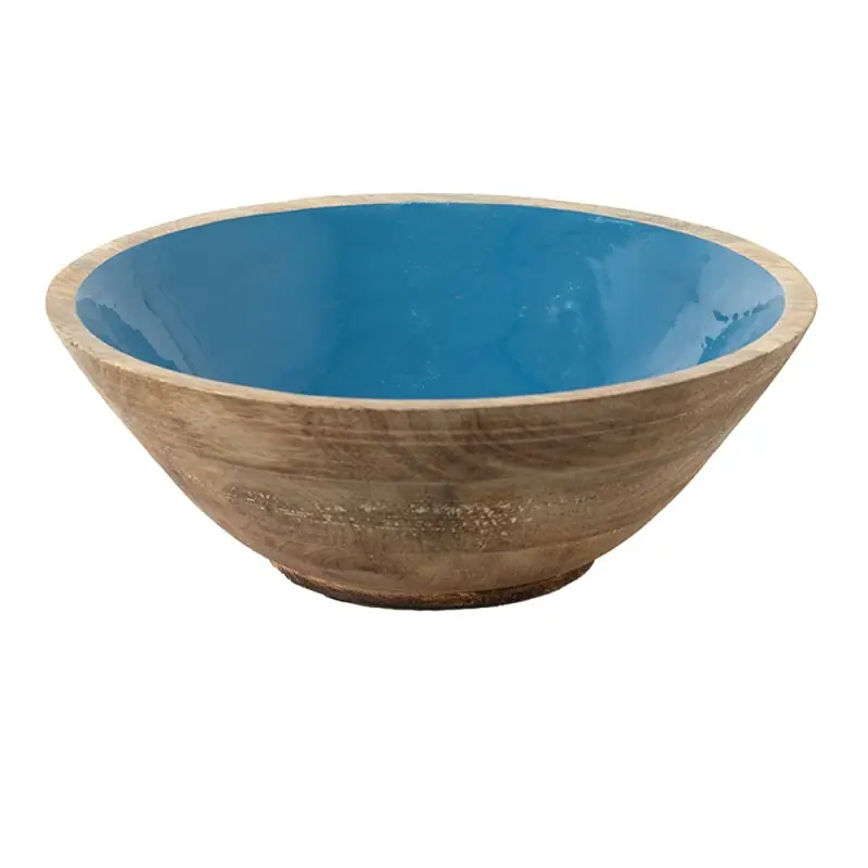 Clayre & Eef Decoratie schaal Ø 25x10 cm Blauw Bruin Hout Meest Verkocht