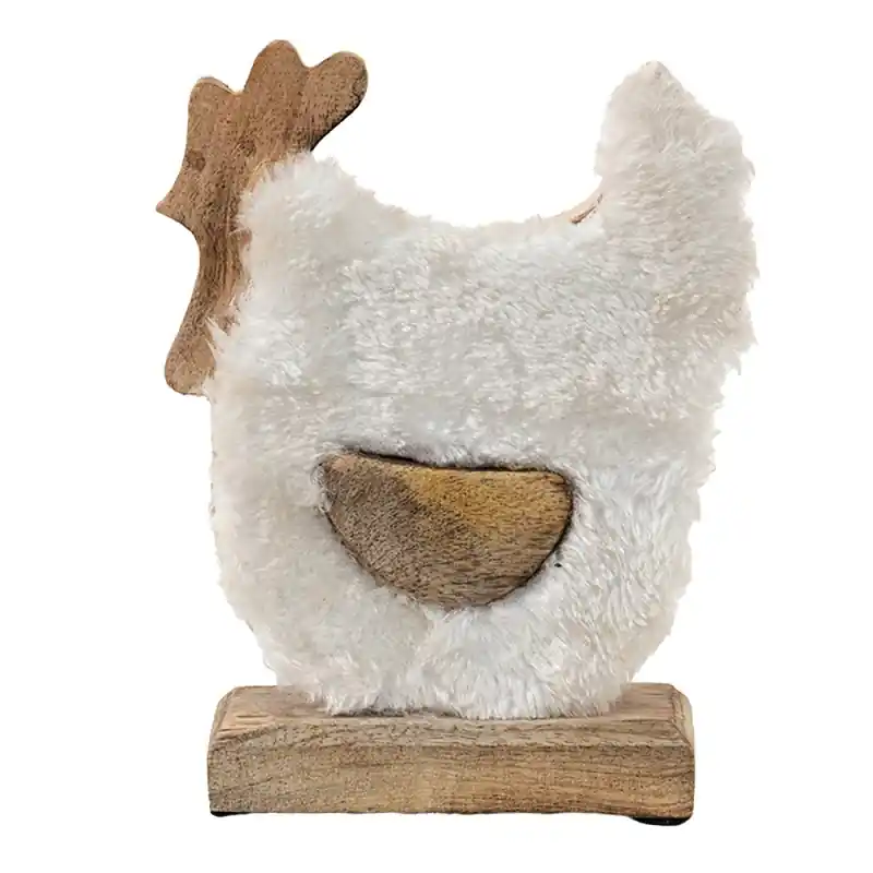 Korting Clayre & Eef Beeld Haan 15x5x19 cm Wit Bruin Hout