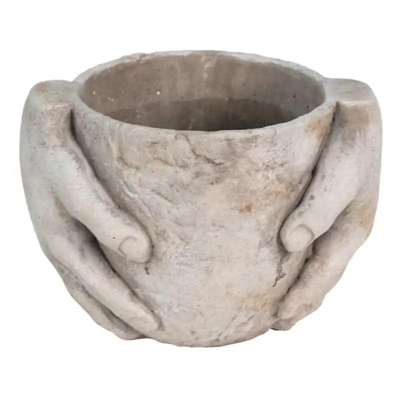 Clayre & Eef Bloempot 21x16x15 cm Grijs Steen Handen Aanbieding