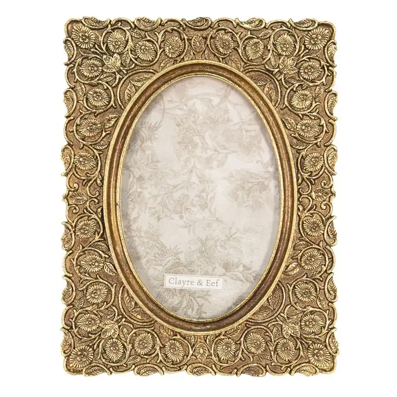 Alleen Vandaag Clayre & Eef Fotolijst 10x15 cm Goudkleurig Polyresin Bloemen