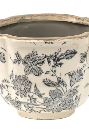 Voordeelprijs Clayre & Eef Bloempot Ø 16x12 cm Grijs Beige Keramiek Bloemen