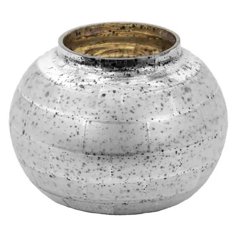 Clayre & Eef Theelichthouder Ø 11x8 cm Zilverkleurig Glas Uitverkoop