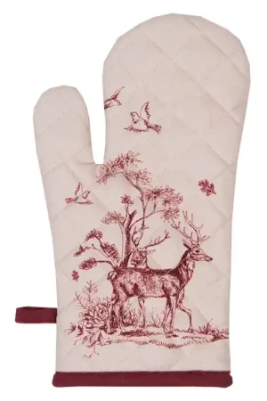Clayre & Eef Ovenwant 18x30 cm Wit Roze Katoen Rendier Tijdelijk Beschikbaar