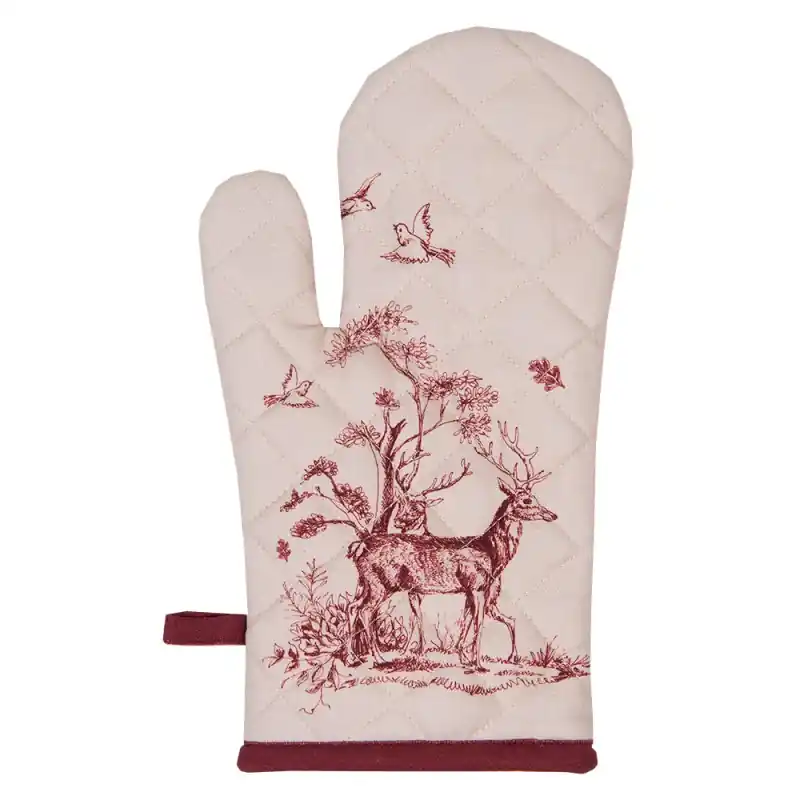 Clayre & Eef Ovenwant 18x30 cm Wit Roze Katoen Rendier Tijdelijk Beschikbaar