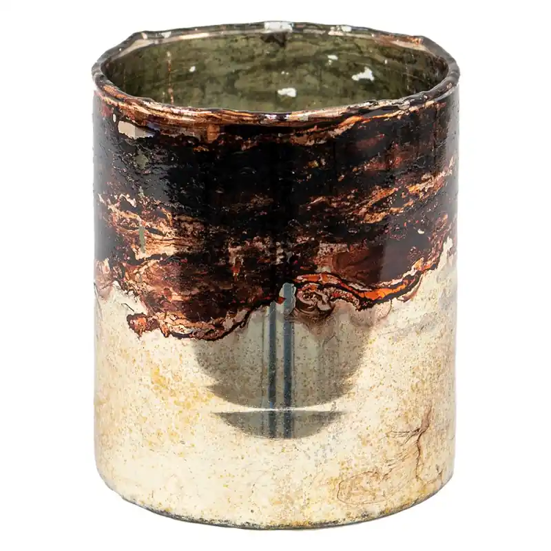 Clayre & Eef Theelichthouder Ø 11x13 cm Goudkleurig Bruin Glas Lage Kosten