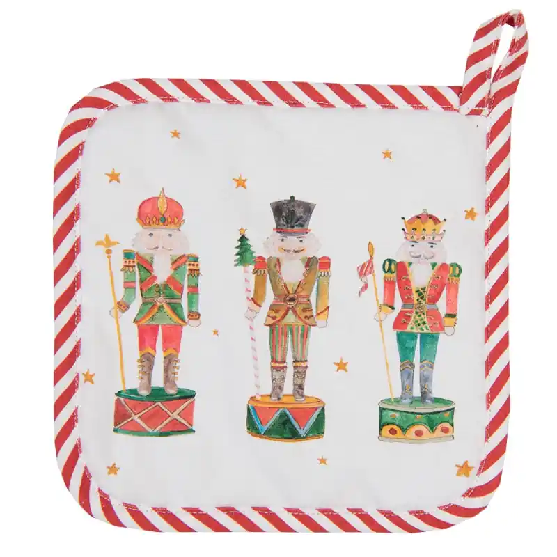 Lage Prijs Clayre & Eef Pannenlap 20x20 cm Wit Rood Katoen Notenkrakers