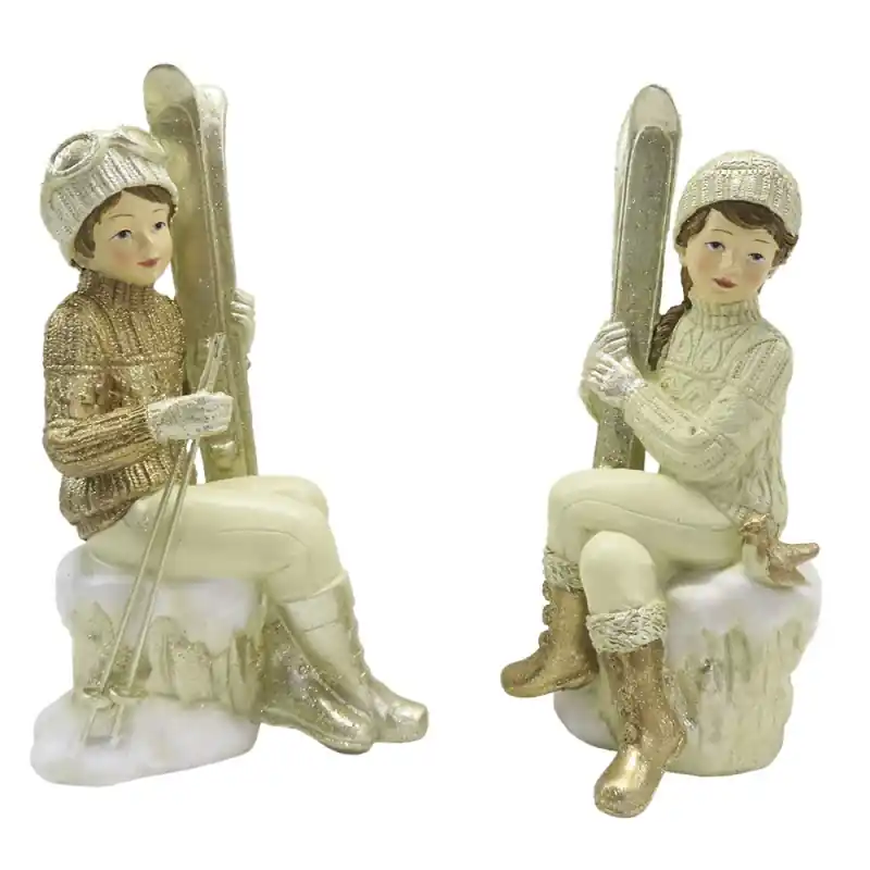 Uitverkoop Clayre & Eef Beeld Set van 2 Kinderen 18 cm Beige Goudkleurig Kunststof
