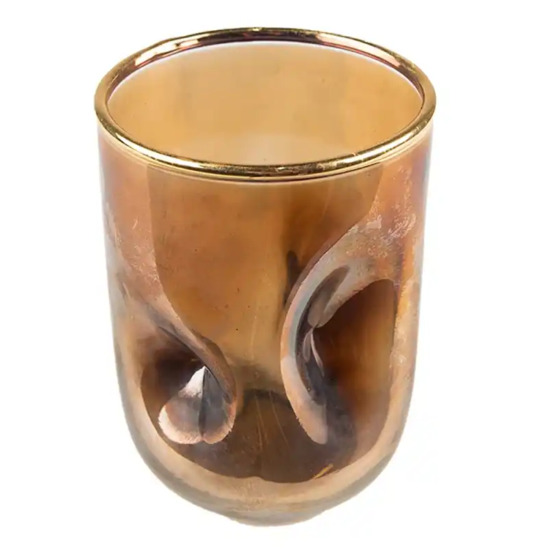 Weekendaanbieding Clayre & Eef Theelichthouder Ø 7x10 cm Goudkleurig Glas