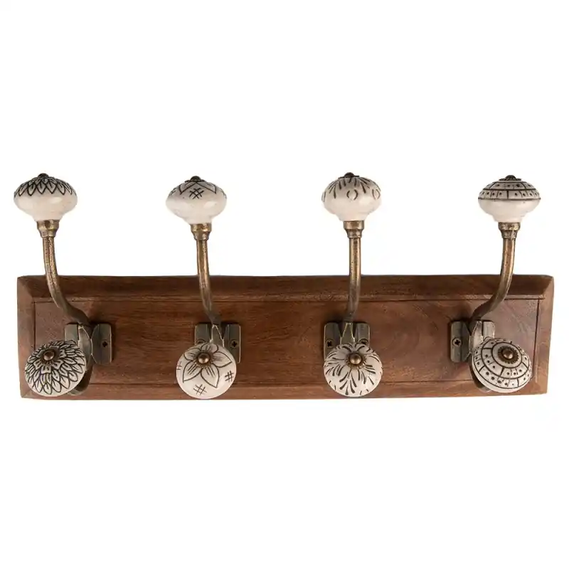 Direct Beschikbaar Clayre & Eef Wandkapstok 4 Haken 45x11x17 cm Bruin Beige Hout