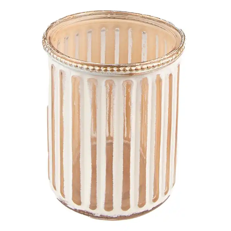 Clayre & Eef Theelichthouder Ø 10x11 cm Beige Glas Koopje