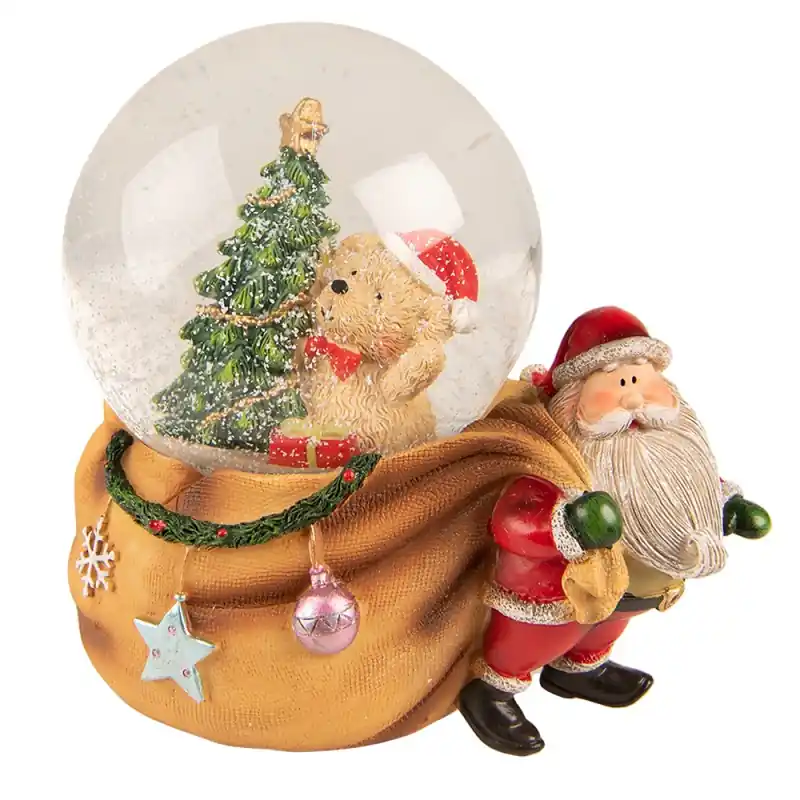 Clayre & Eef Sneeuwbol Kerstman 14x10x14 cm Bruin Rood Kunststof Op = Op