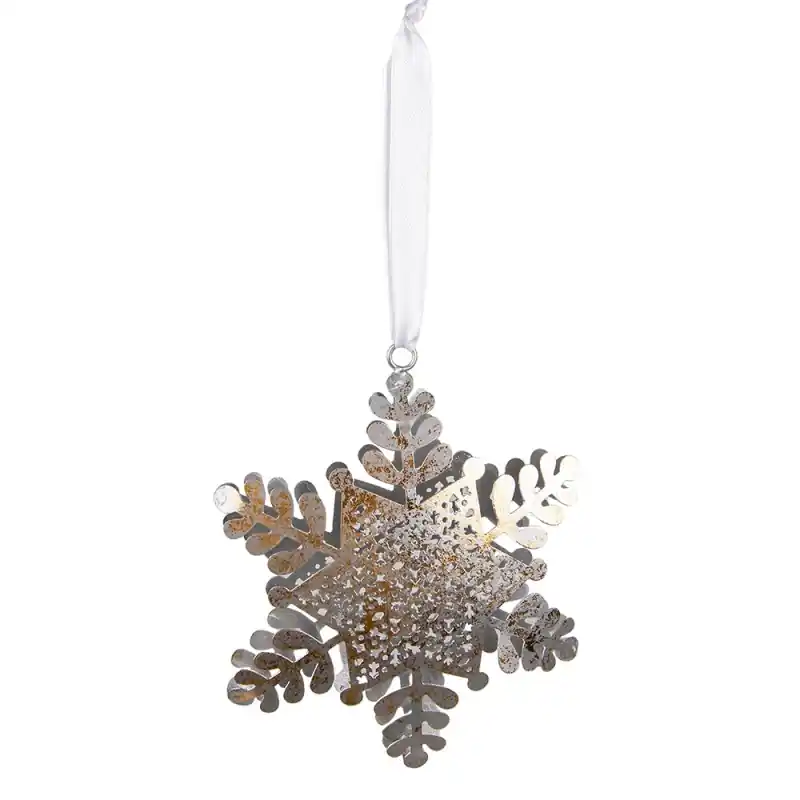 Bestseller Clayre & Eef Kersthanger Sneeuwvlok 13x2x16 cm Zilverkleurig Goudkleurig IJzer