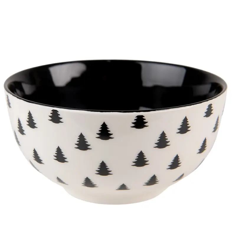 Clayre & Eef Soepkom 500 ml Beige Zwart Porselein Kerstboom Voordeelprijs