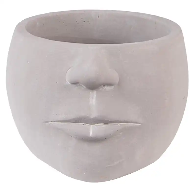 Clayre & Eef Bloempot Gezicht 17x15x10 cm Grijs Steen Koop Vandaag