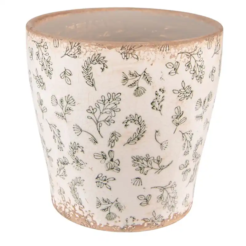 Exclusieve Aanbieding Clayre & Eef Bloempot Ø 17x16 cm Groen Beige Keramiek Bloemen