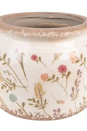 Actieprijs Clayre & Eef Bloempot Ø 15x13 cm Roze Beige Keramiek Bloemen