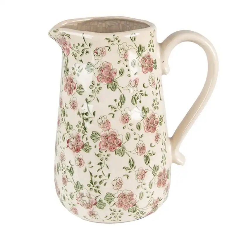 Gratis Retour Clayre & Eef Decoratie Kan 20x14x23 cm Roze Beige Keramiek Bloemen