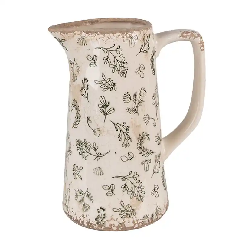 Clayre & Eef Decoratie Kan 15x10x19 cm Groen Beige Keramiek Bloemen Seizoensaanbieding