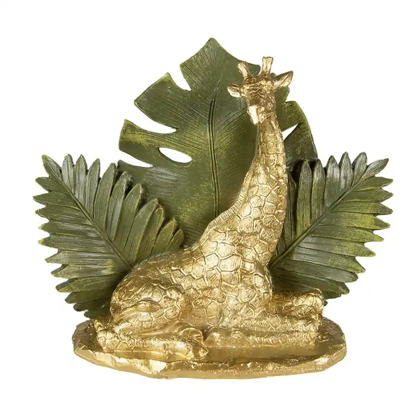 Clayre & Eef Beeld Giraf 19 cm Goudkleurig Groen Polyresin Korting