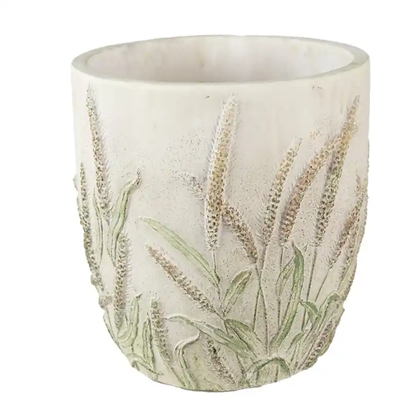 Favoriet Clayre & Eef Bloempot Ø 20x20 cm Beige Groen Steen Korenhalmen
