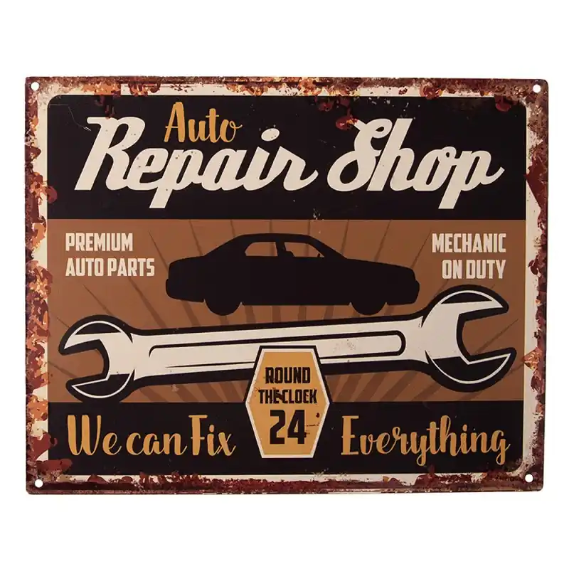 Bestseller Clayre & Eef Tekstbord 25x20 cm Bruin IJzer Auto