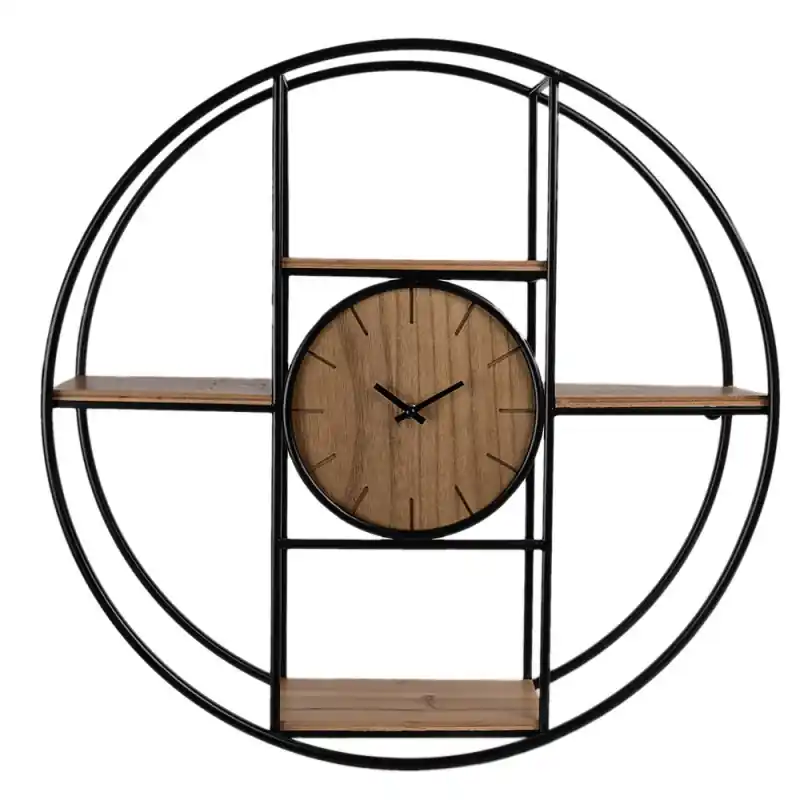 Clayre & Eef Wandklok Ø 60 cm Bruin Zwart Hout Nieuw