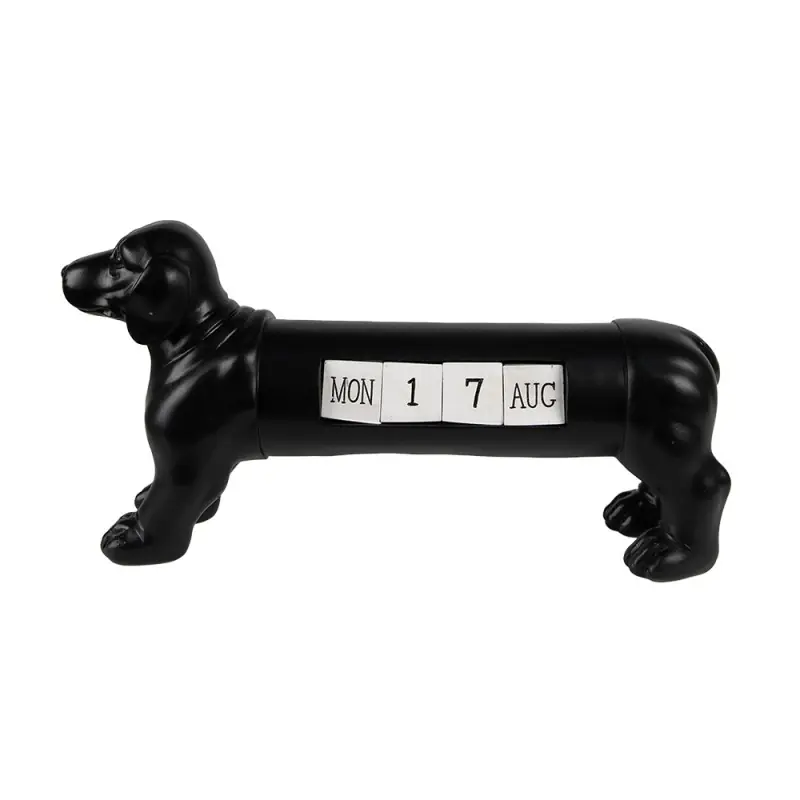 Clayre & Eef Kalender Hond 31x8x15 cm Zwart Polyresin Koopje