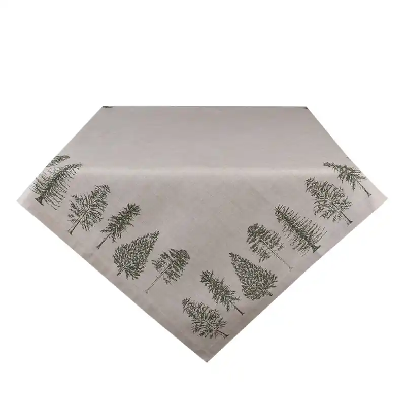 Lage Kosten Clayre & Eef Tafelkleed 150x250 cm Beige Groen Katoen Dennenbomen