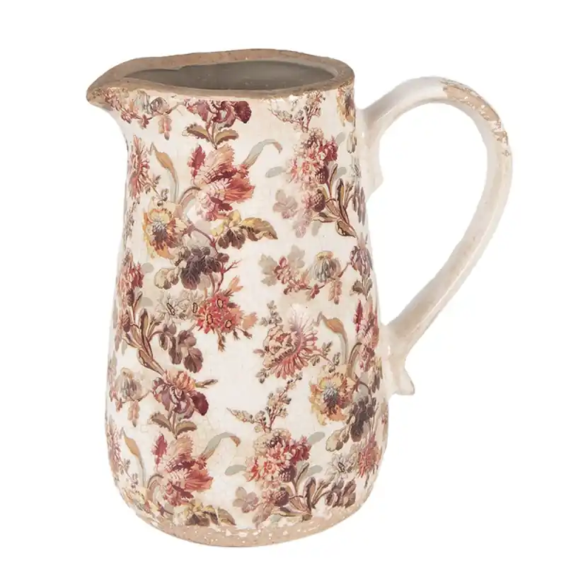 Clayre & Eef Decoratie Kan 16x12x18 cm Beige Roze Keramiek Bloemen Shop Nu
