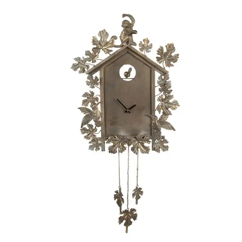 Koop Vandaag Clayre & Eef Wandklok 36x8x86 cm Goudkleurig IJzer Bladeren
